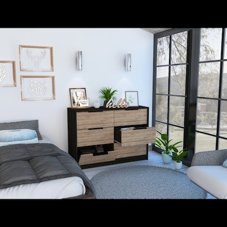 Tuhome Kaia 4 Drawers Dresser, Superior Top, Black/Pine CWM5566